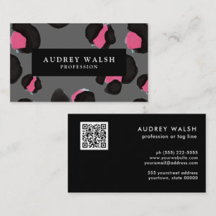 QR CODE Glam Pink Black  GRAY Leopard print   Business Card