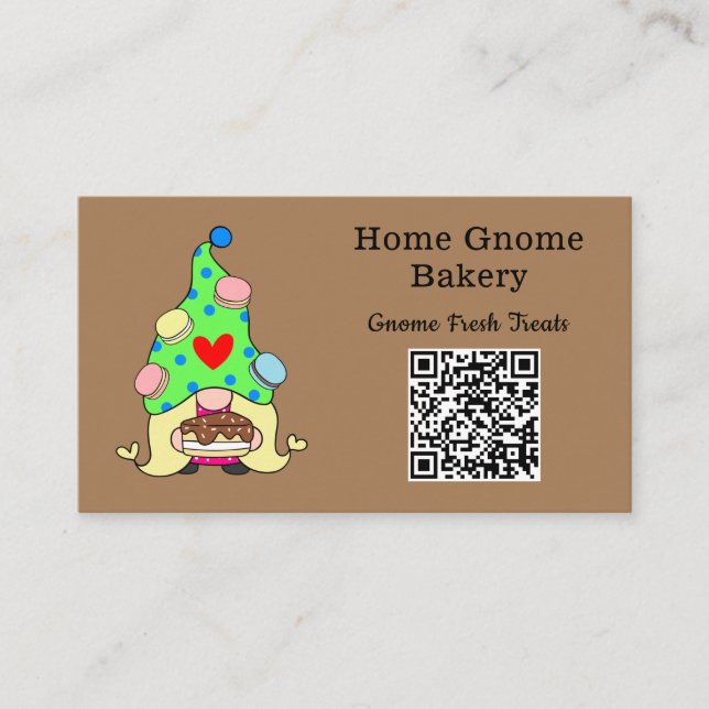 QR Code Gnome Hometown Bakery Light Brown Business Card (Front)