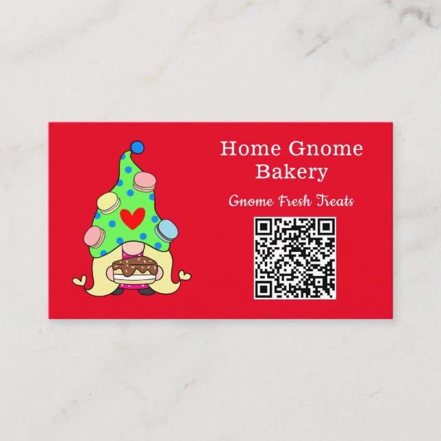 QR Code Gnome Hometown Bakery Red Business Card (Front)