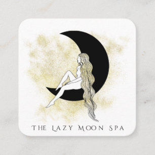 *~* QR code GODDESS Woman on Moon Meditate Square Business Card