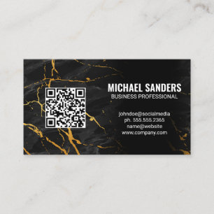 QR Code   Gold Black Marble Business Card