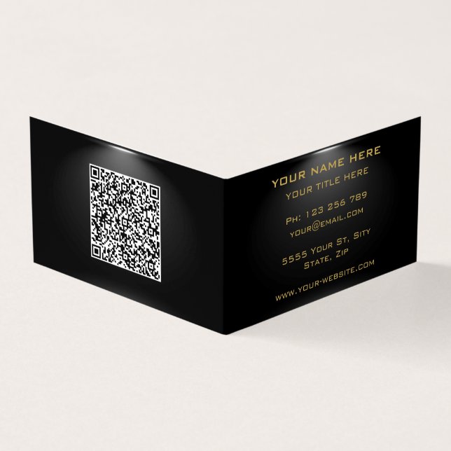QR Code Gold Black Professional Business Card (Outside)
