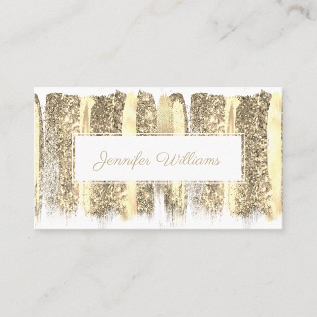 QR Code Gold Brush Makeup Artist Modern White  Business Card (Front)
