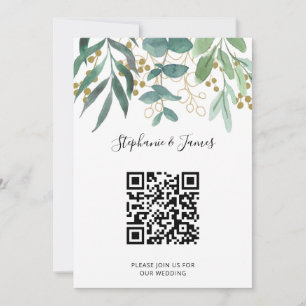 QR Code Gold Eucalyptus Berries Wedding Invitation