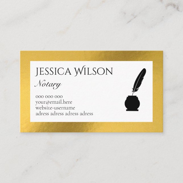 QR code gold foil notary writer business card (Front)