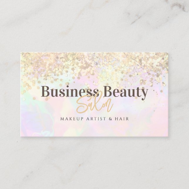 QR Code Gold Glitter Holographic Blush Pink Beauty Business Card (Front)