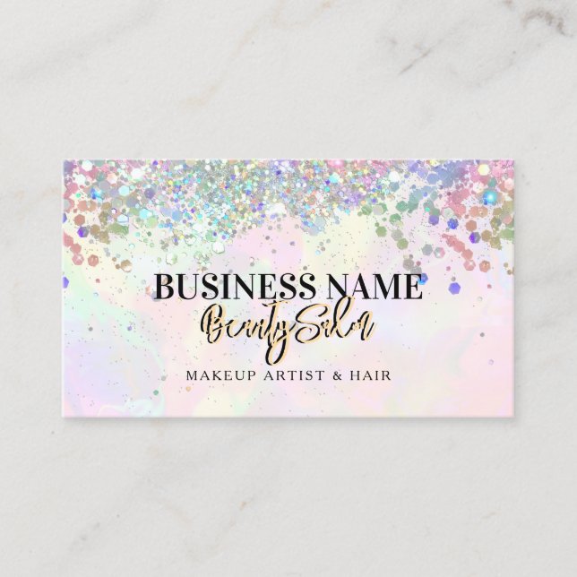 QR Code Gold Glitter Holographic Gold Pink Beauty Business Card (Front)