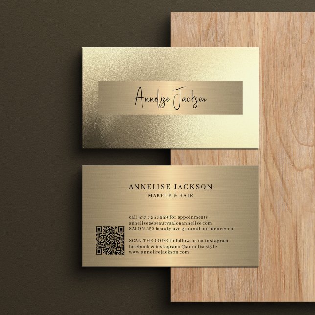 QR CODE gold glitter modern makeup artist  Business Card (Creator Uploaded)