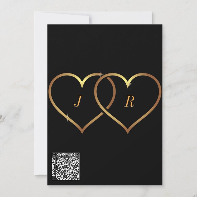 QR Code Gold Hearts Love Toast Wedding Invitation (Back)