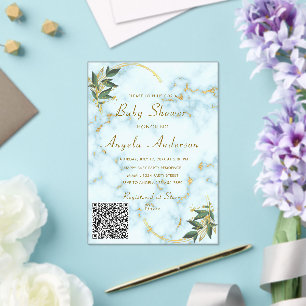 QR Code Gold Marble Acrylic Baby Shower Invitation