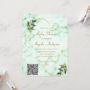 QR Code Gold Marble Baby Girl Shower Invitation