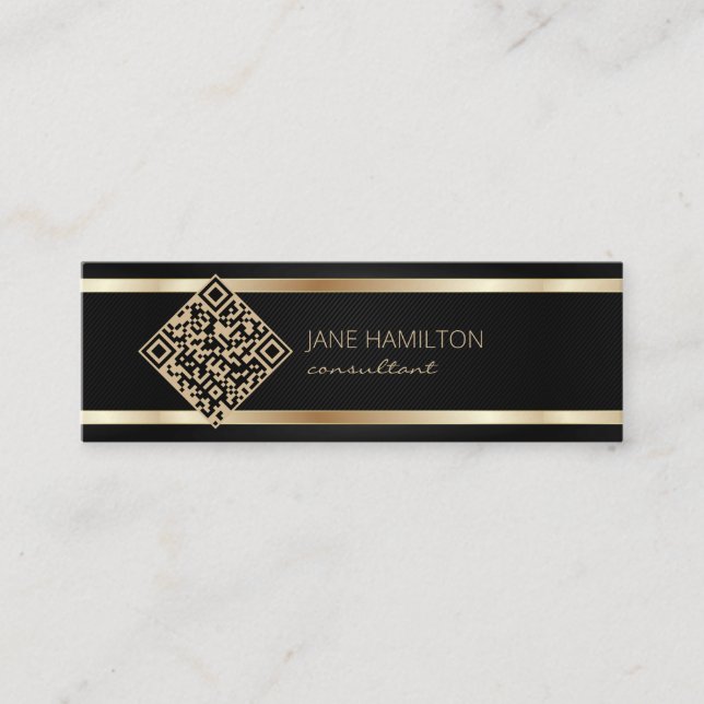 QR Code Gold Modern Consultant Mini Business Card (Front)