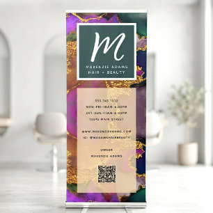 QR Code Gold Purple Green Blue Agate Monogram Retractable Banner