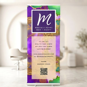 QR Code Gold Purple Pink Green Agate Monogram Retractable Banner