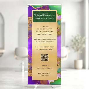 QR Code Gold Purple Pink Green Agate Watercolor Retractable Banner