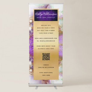 QR Code Gold Purple White Green Marble Watercolor Retractable Banner