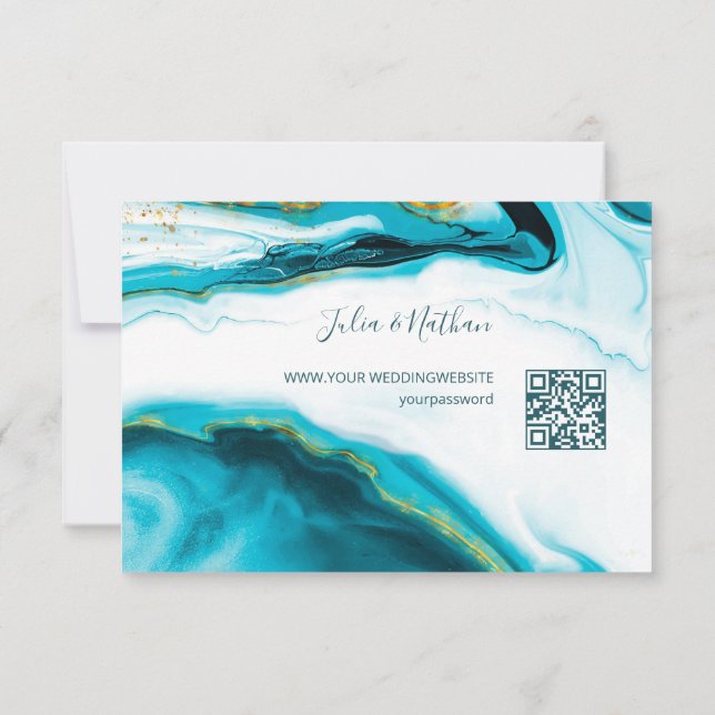 QR Code | Gold Sea Turtles Turquoise Beach Wedding RSVP Card (Back)