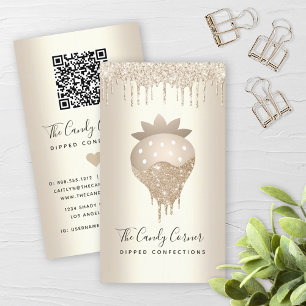 QR Code Gold Strawberry Drips Confection Sweets Business Card