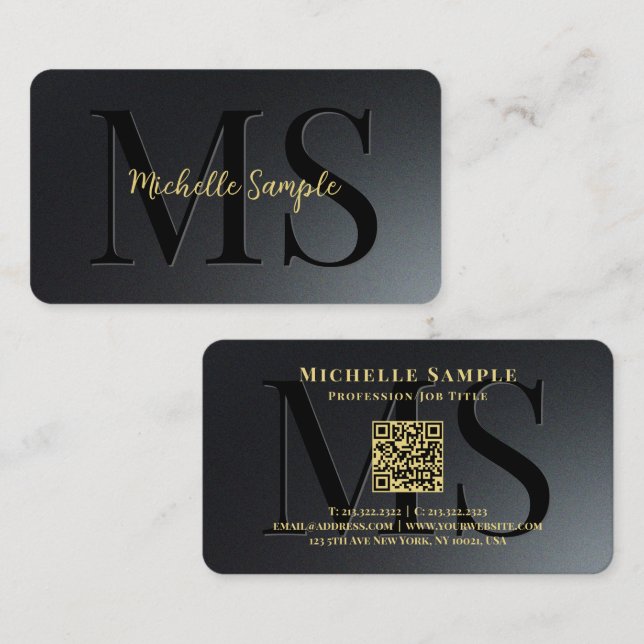 QR Code Gold Text Name Rounded Corner Luxury Business Card (Front/Back)