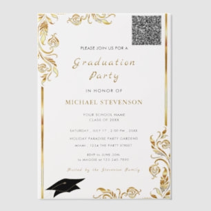 QR Code Gold Vellum Graduation Invitation Template