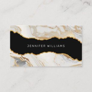 QR Code Gold White Marble Agate Elegant Business Card