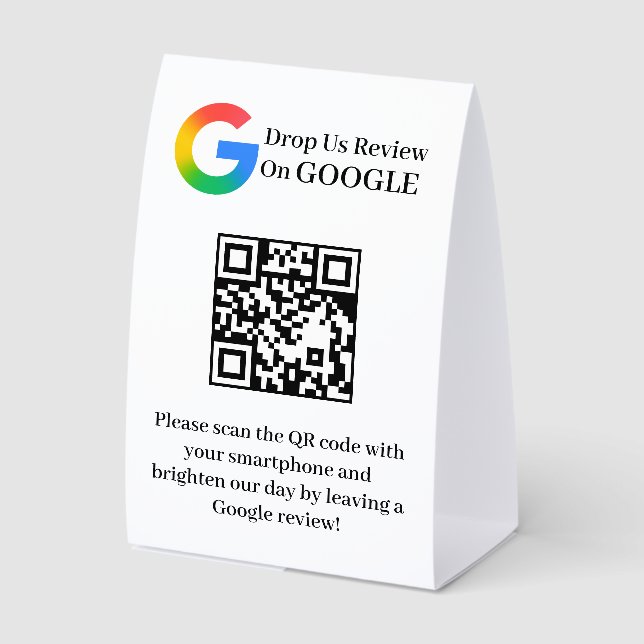 QR Code Google Review Table Tent Display (Front)