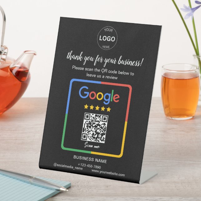 Qr Code Google Reviews Business Logo Pedestal Sign (In SItu)