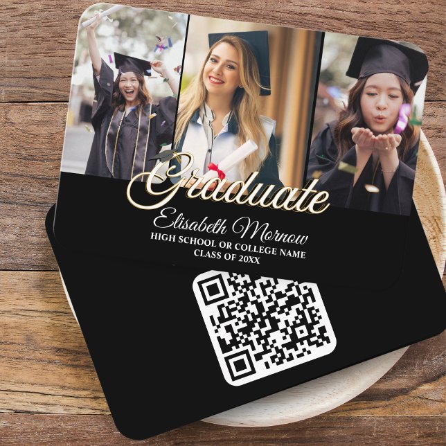 QR Code Graduation Announcement Card w/ 3 Photos   (QR Mini Graduation Announcement 3 Photo Insert)