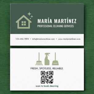 QR Code Green Eco House Cleaning Services Business Card