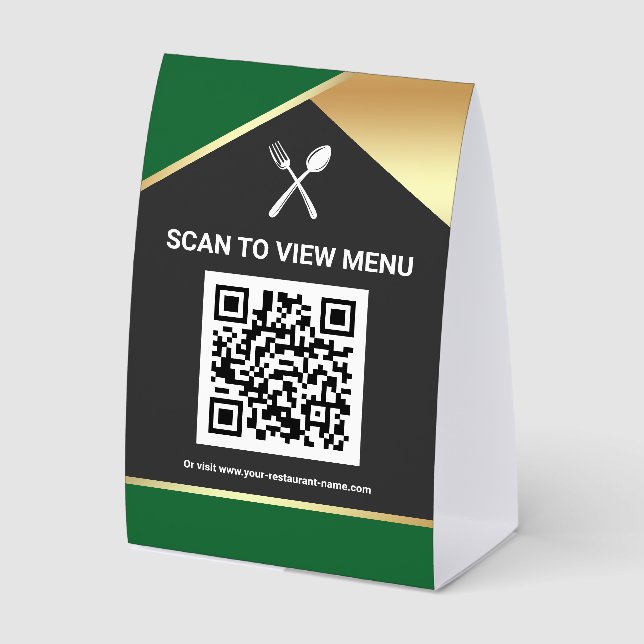 QR Code Green Gold Digital Menu for Restaurants (Front)