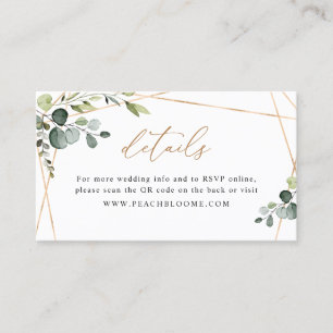 QR Code Greenery Gold Wedding Website Details Card