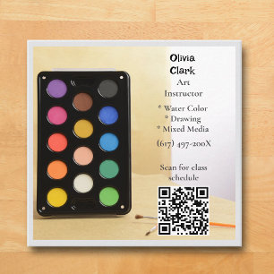 QR Code Grey Artist Tutor Educator Art teacher  Square Business Card