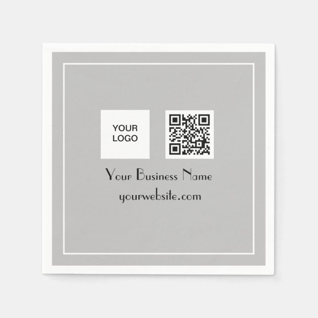 QR Code Grey Business Logo Minimalist Napkin (Front)