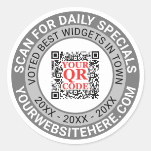 QR Code Grey Business Marketing Simple Promo Classic Round Sticker