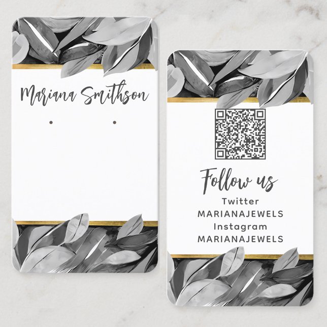    QR Code Grey Gold Foliage Earrings Display Card (Creator Uploaded)