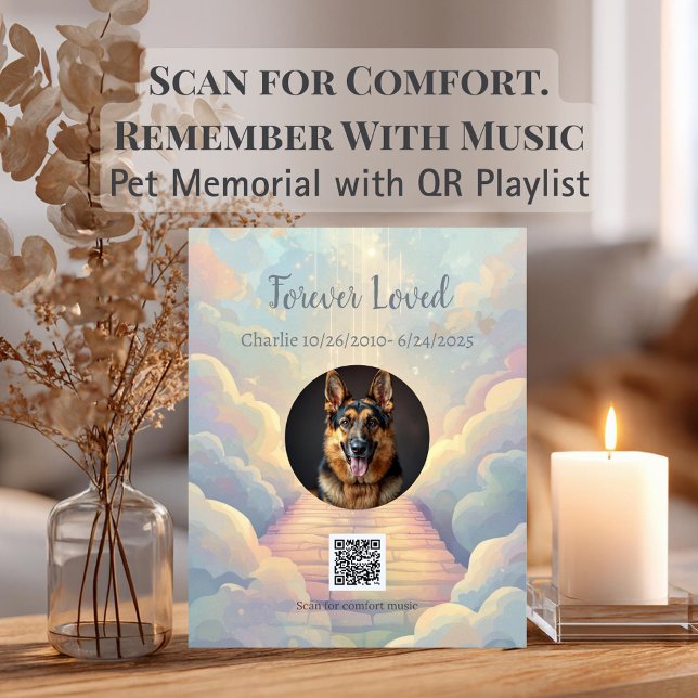 QR Code Grief Playlist Rainbow Bridge Tribute Plaque (Rainbow Bridge Pet Memorial Plaque with QR Code | Personalized Photo Keepsake & Comfort Playlist)