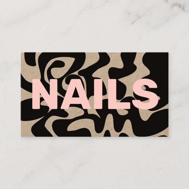 QR Code Groovy Black Light Pink NAILS Kraft Business Card (Front)
