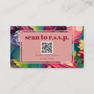 QR Code Groovy Deco Painting Wedding RSVP  Enclosure Card