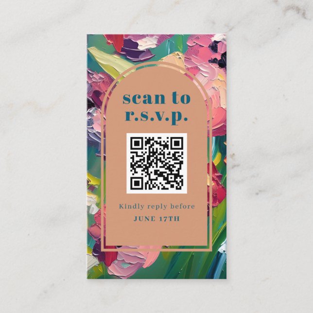 QR Code Groovy Deco Painting Wedding RSVP  Enclosure Card (Front)