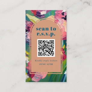 QR Code Groovy Deco Painting Wedding RSVP  Enclosure Card