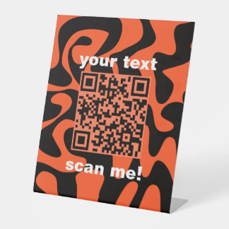 QR Code Groovy Retro Orange Black Shop Stand Pedestal Sign