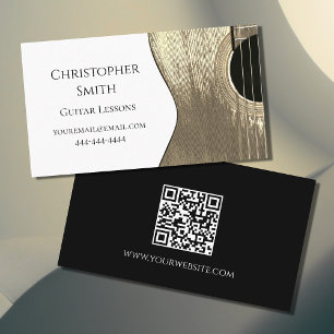 QR code Guitar Music Lessons Beige Black Business Card