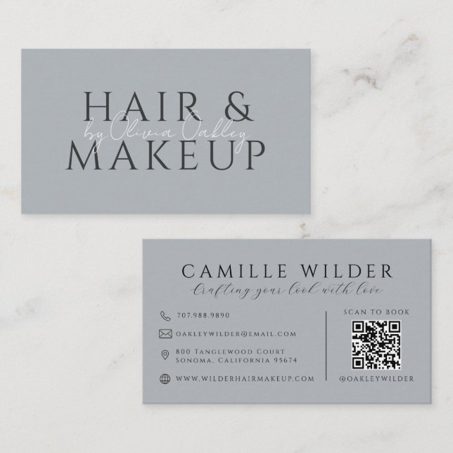 QR Code Hair And Makeup Neutral Business Card (Front/Back)