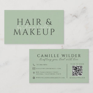 QR Code Hair And Makeup Sage Green Business Card