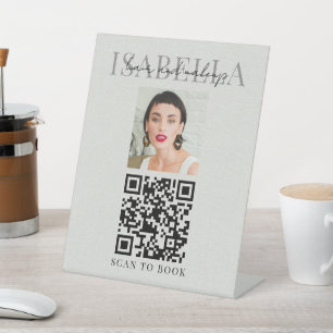 QR Code Hair Makeup Artist Faux Linen Pedestal Sign