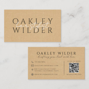 QR Code Hair Stylist Beige Faux Linen Business Card