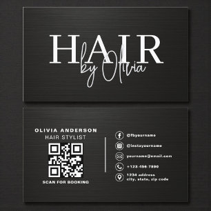 QR Code Hair Stylist Metallic Typography  Business Card