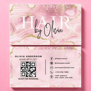 QR Code Hair Stylist Modern Agate Marble  Business Card