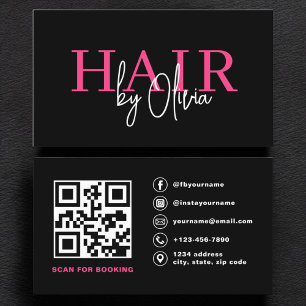 QR Code Hair Stylist Modern Typography  Business Card