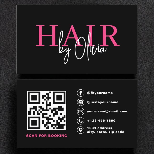 QR Code Hair Stylist Modern Typography  Business Card (Creator Uploaded)